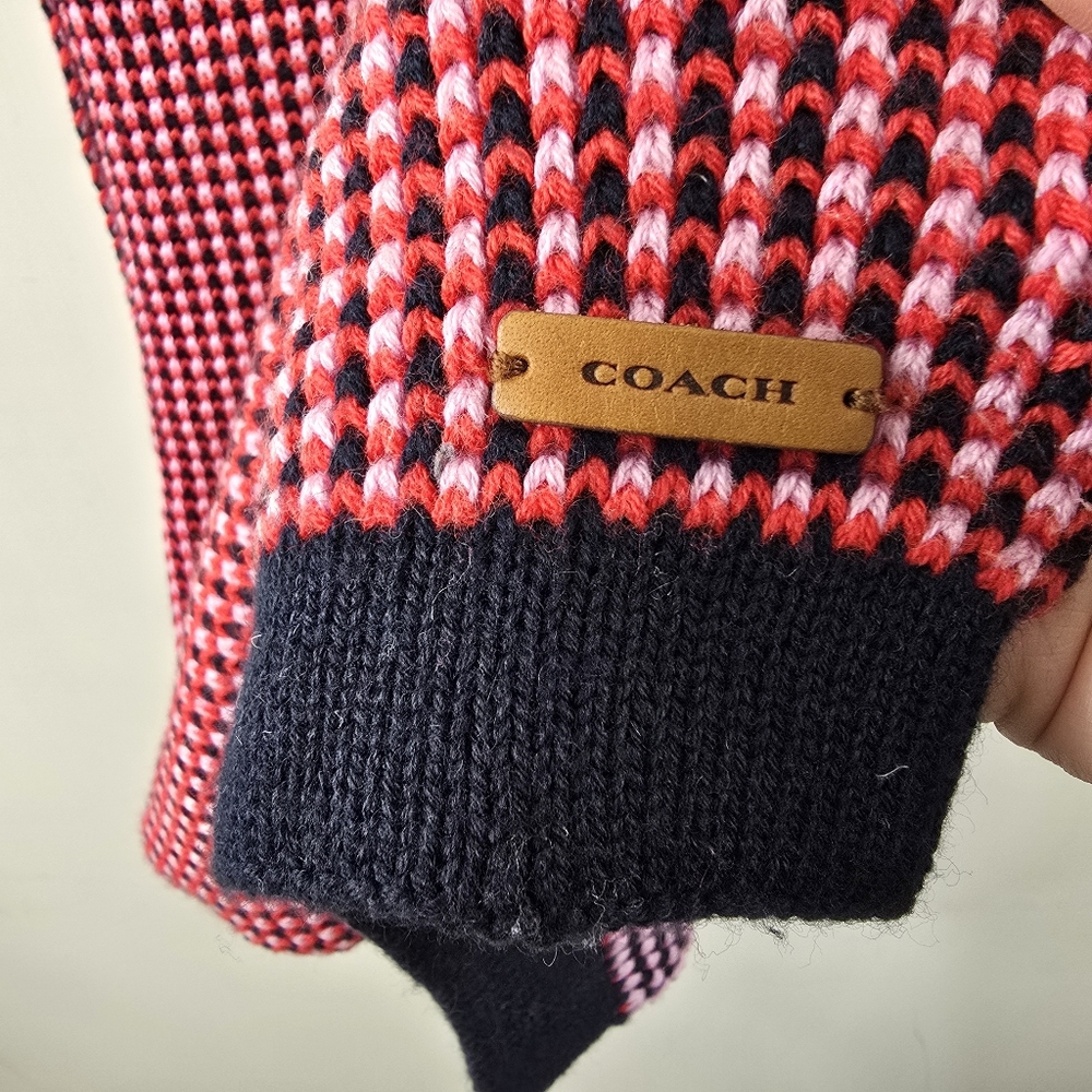 Coach Tricolor Tuckstitch Scarf Wool Blend Rectangular Chunky Knit Wrap F85218 - Picture 3 of 6